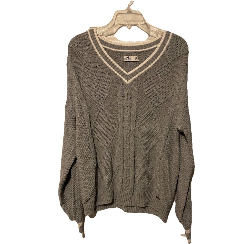 Hollister Men's Sweater Cable Knit Gray Size XS Back To School Classic